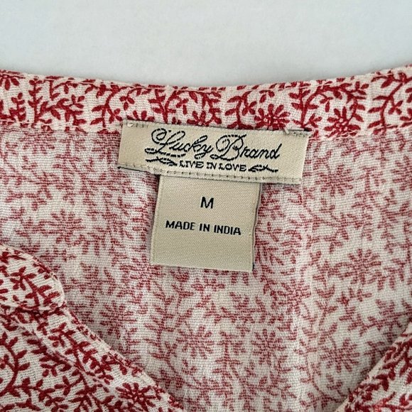 LUCKY BRAND Women's Pull-on Long Sleeve Top Blouse Size M Red White Print - Picture 5 of 6